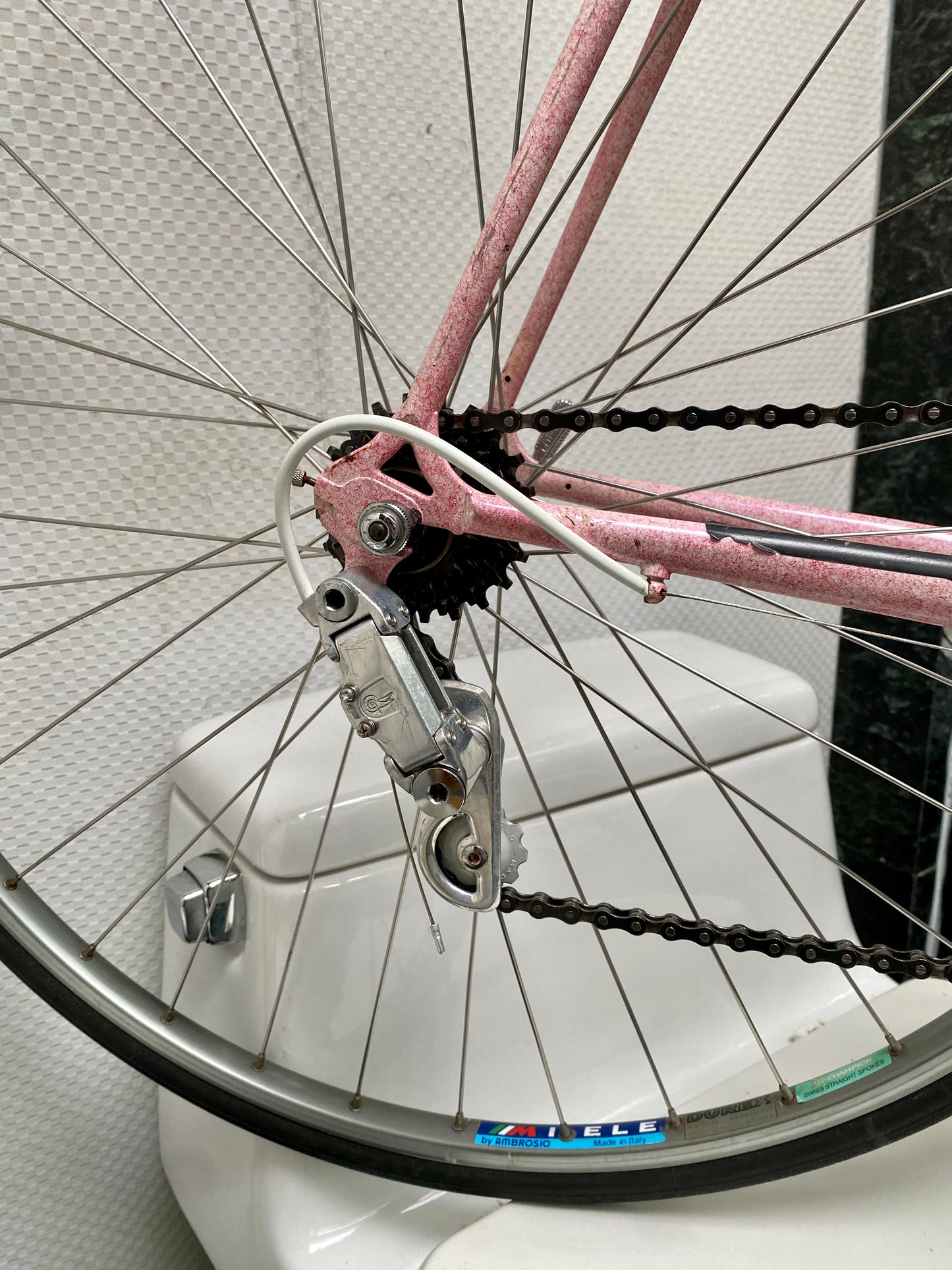 (SIZE 57cm) 1980's MIELE ROAD BIKE - CAMPAGNOLO - PINK SPLATTER!