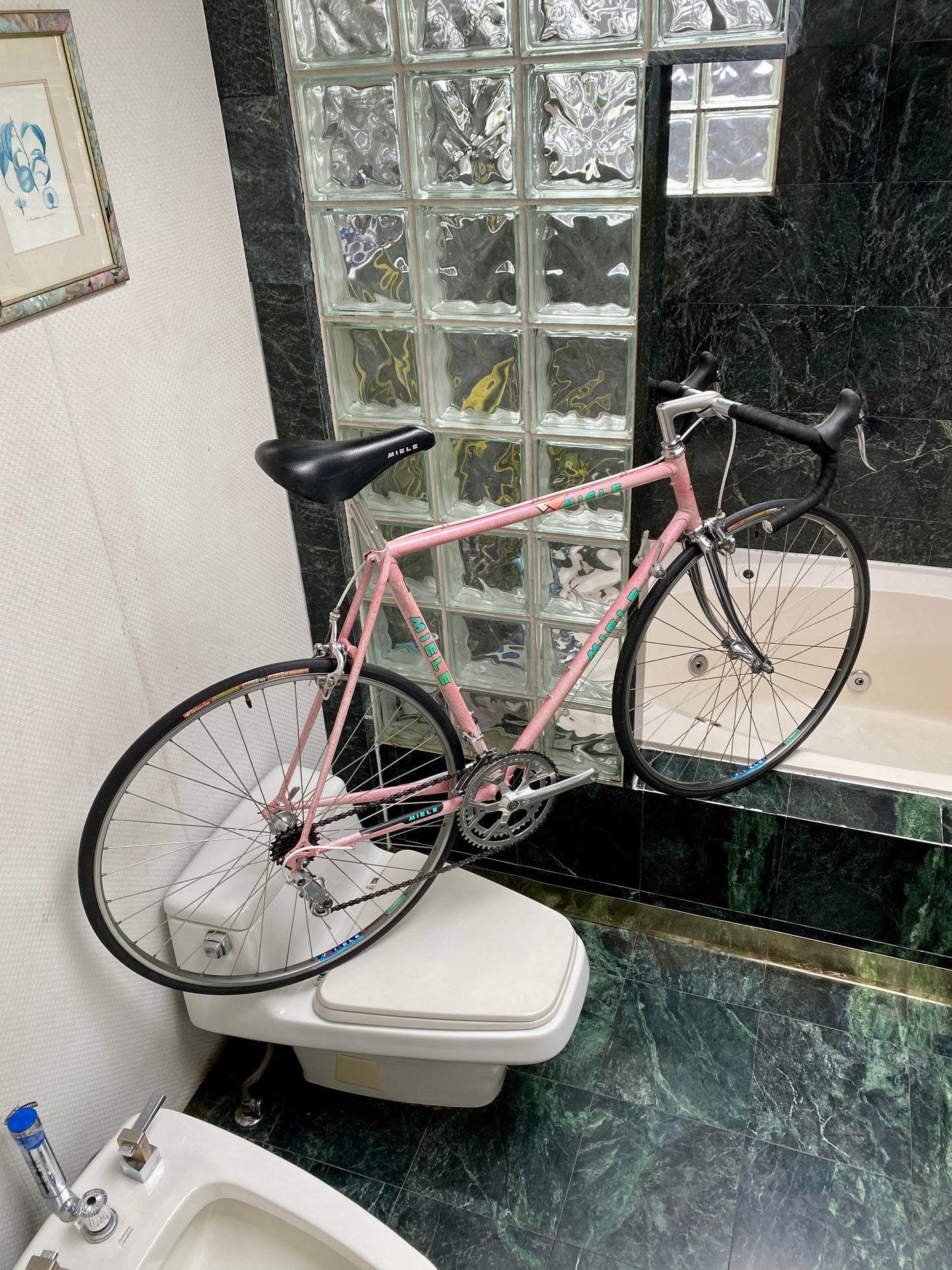 (SIZE 57cm) 1980's MIELE ROAD BIKE - CAMPAGNOLO - PINK SPLATTER!