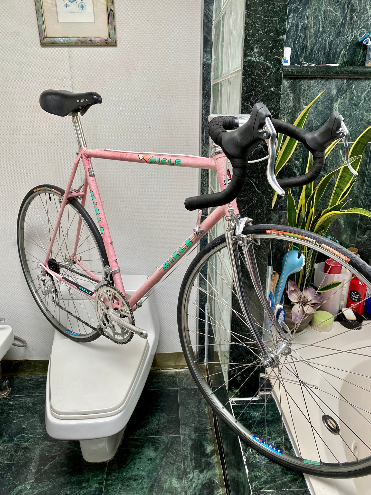 (SIZE 57cm) 1980's MIELE ROAD BIKE - CAMPAGNOLO - PINK SPLATTER!