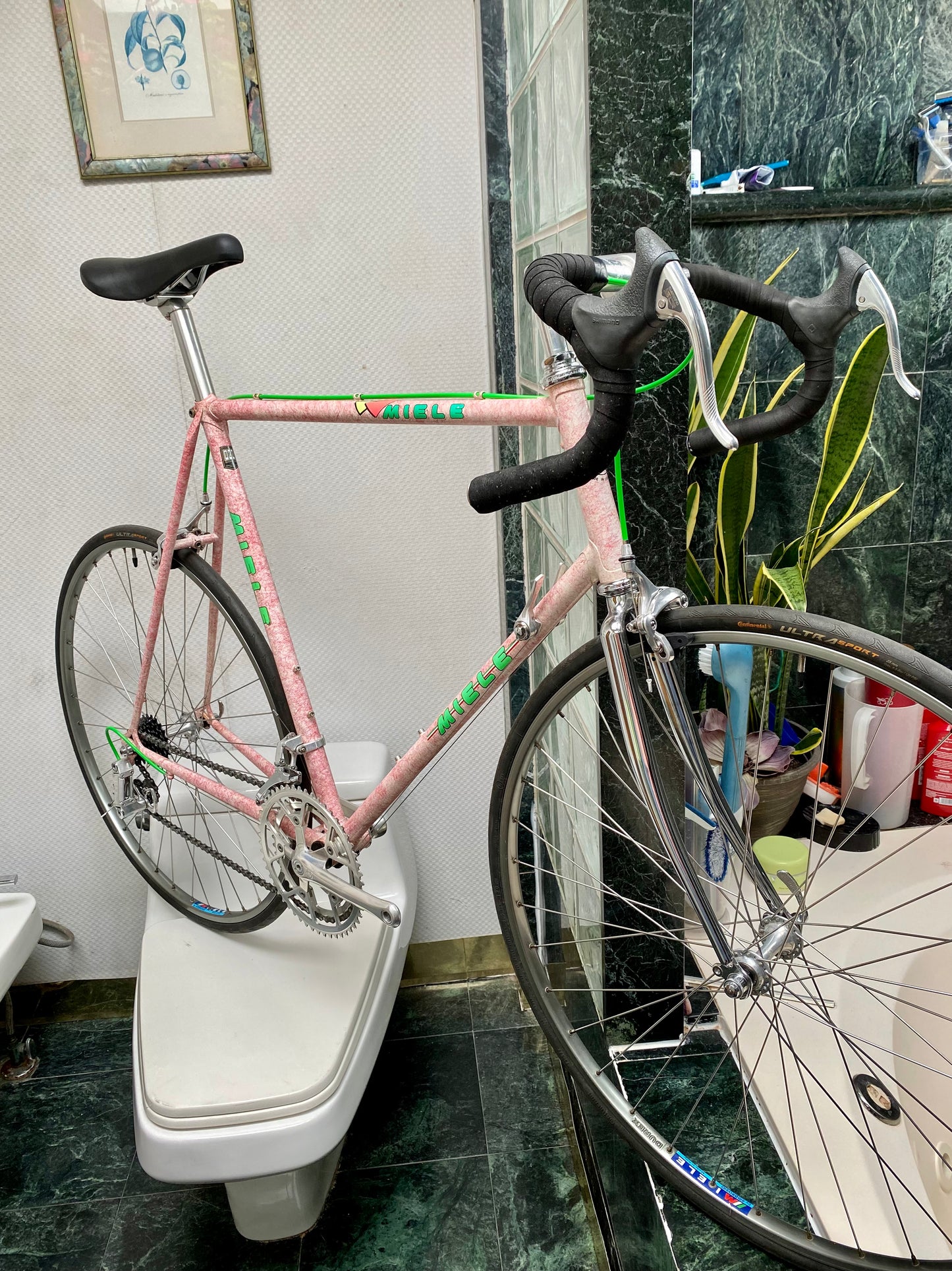 (SIZE 60cm) 1980's MIELE ROAD BIKE - CAMPAGNOLO - PINK SPLATTER PAINT