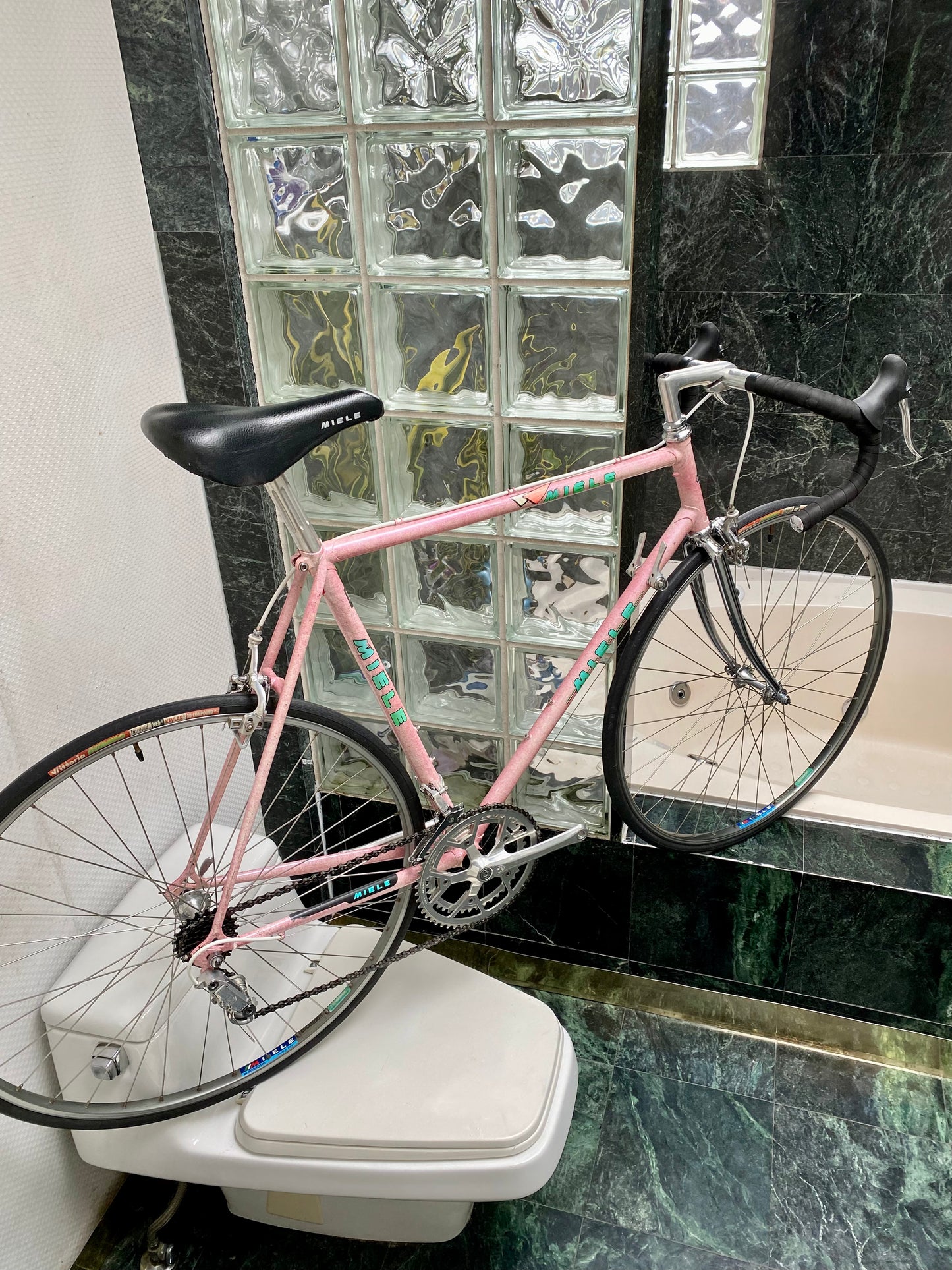 (SIZE 57cm) 1980's MIELE ROAD BIKE - CAMPAGNOLO - PINK SPLATTER!
