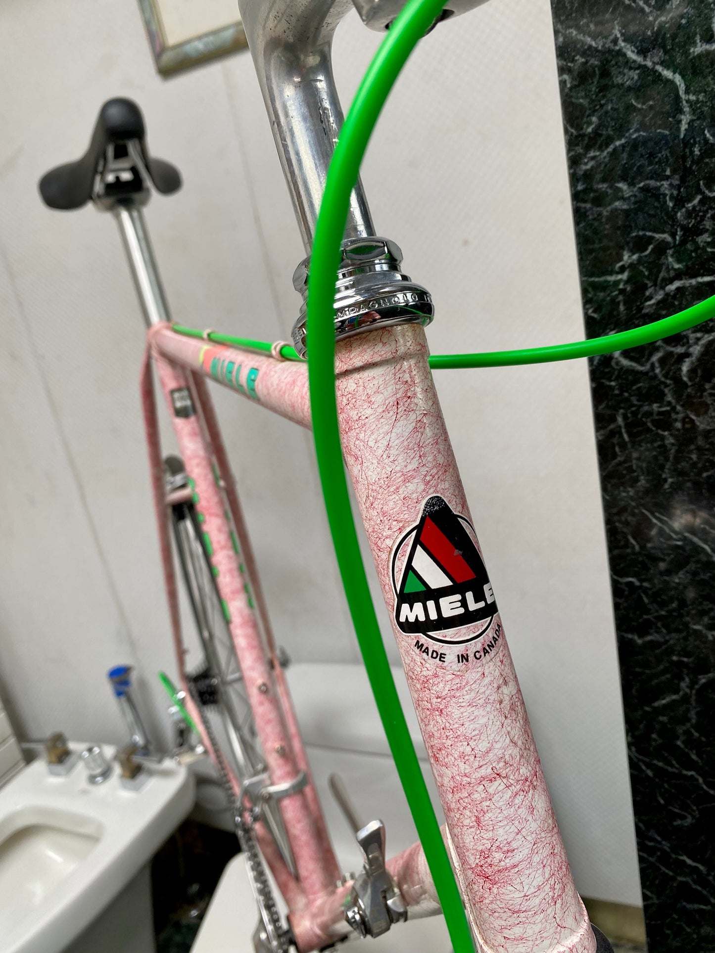 (SIZE 60cm) 1980's MIELE ROAD BIKE - CAMPAGNOLO - PINK SPLATTER PAINT