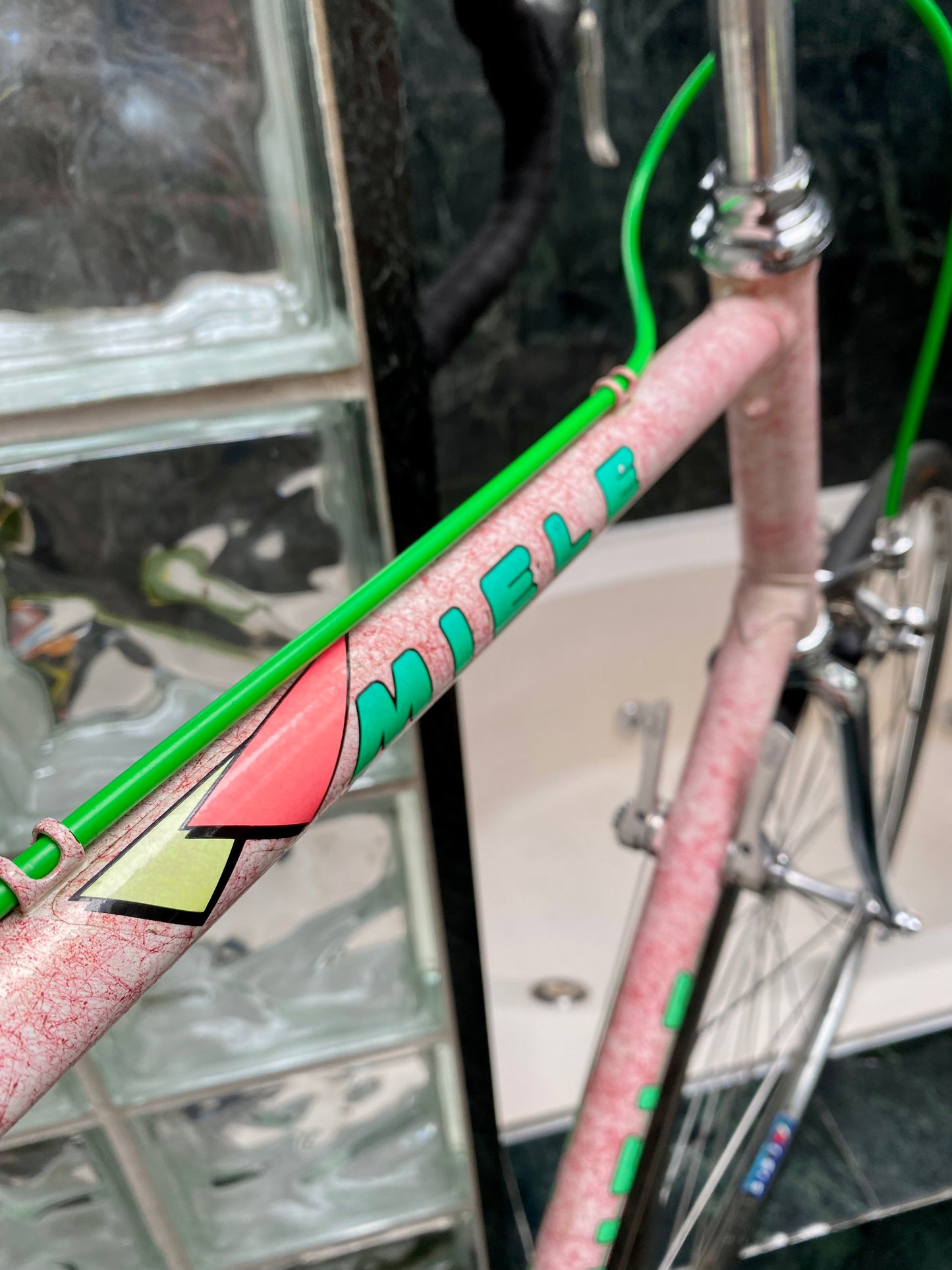 (SIZE 60cm) 1980's MIELE ROAD BIKE - CAMPAGNOLO - PINK SPLATTER PAINT