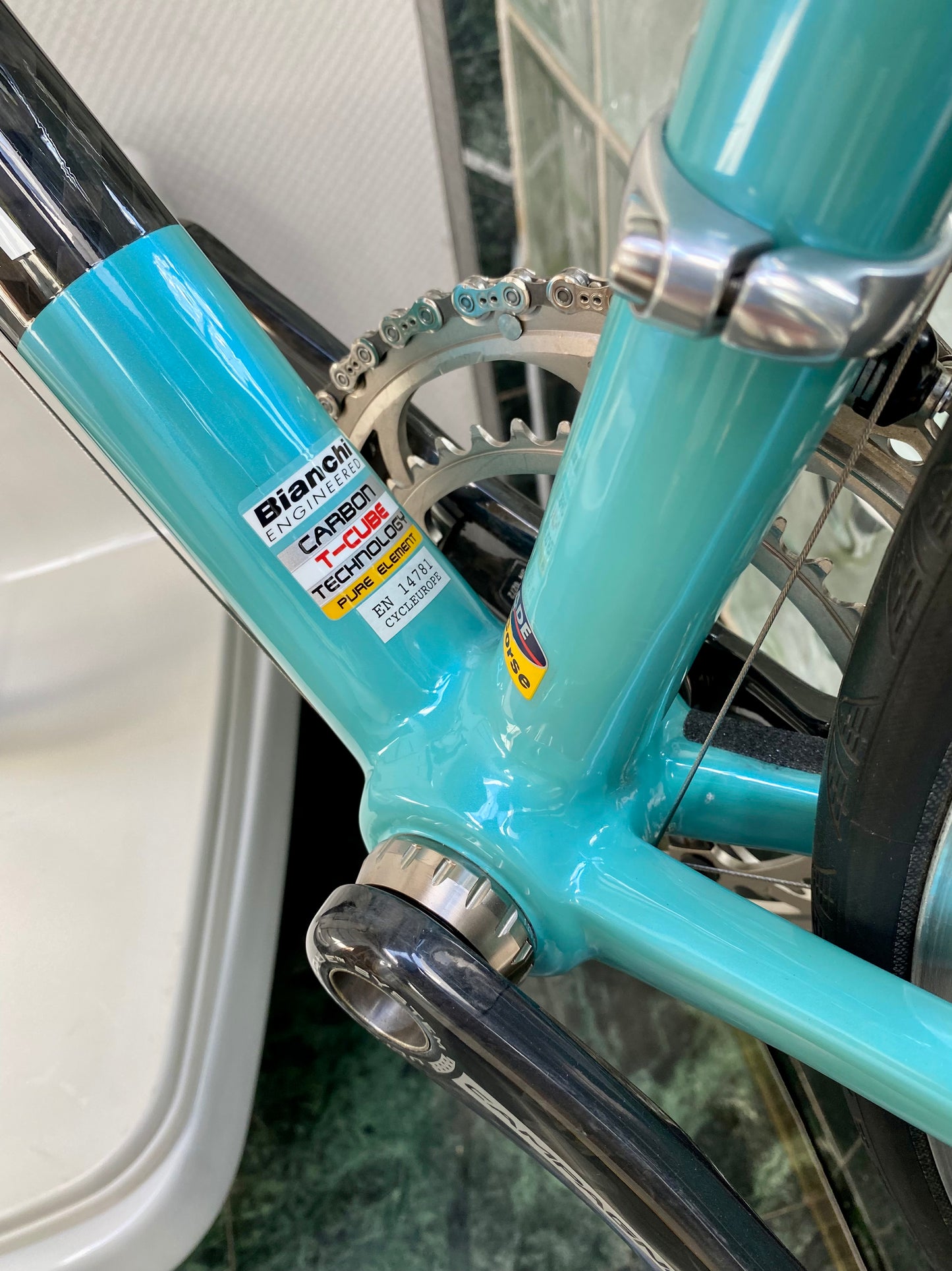 (SIZE 54cm) CLASSIC BIANCHI 928 T-CUBE ROAD BIKE - CELESTE - CAMPAGNOLO CHORUS