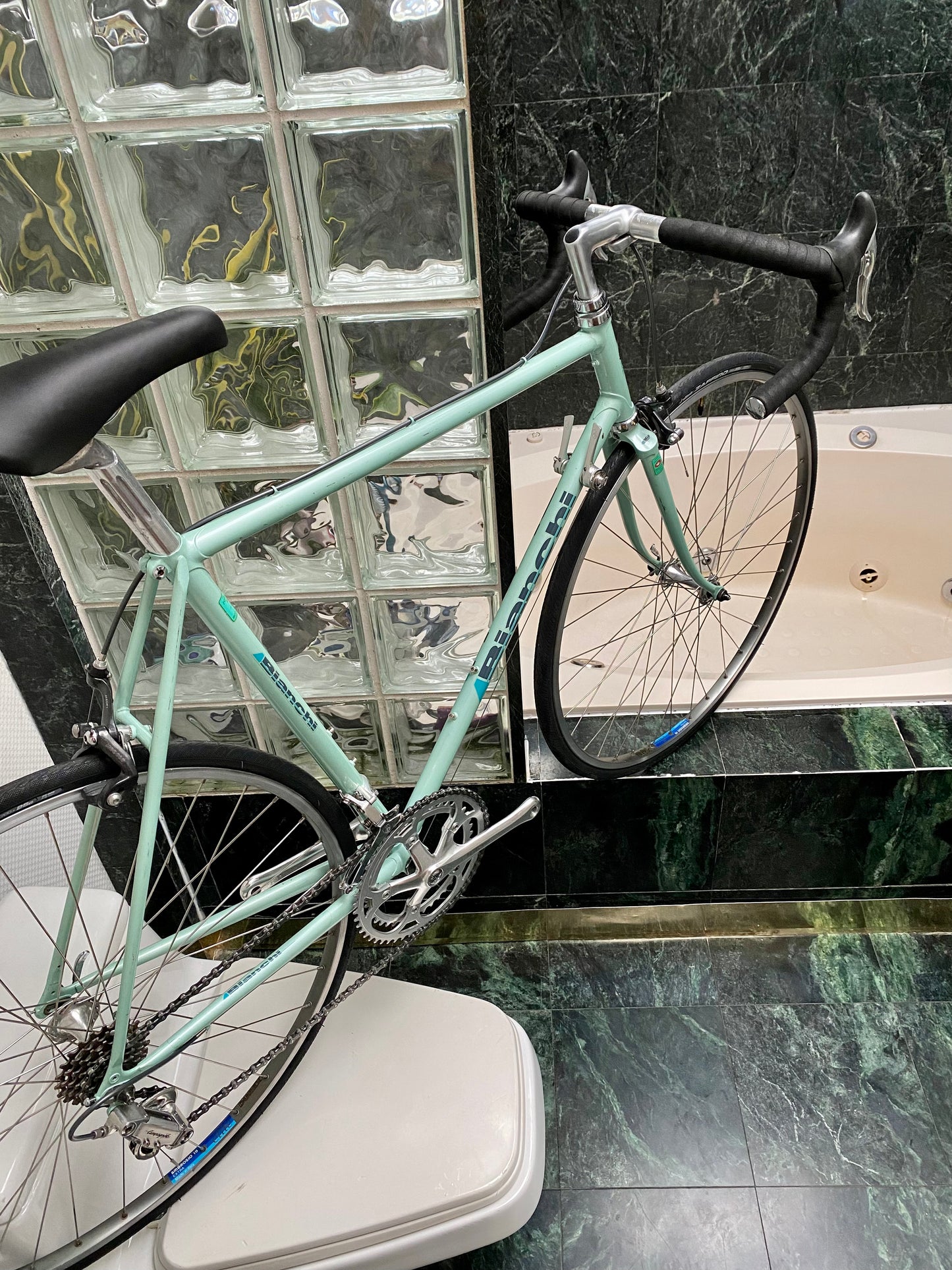 (SIZE 54cm) 1980's BIANCHI CELESTE ROAD BIKE - CAMPAGNOLO - COLUMBUS