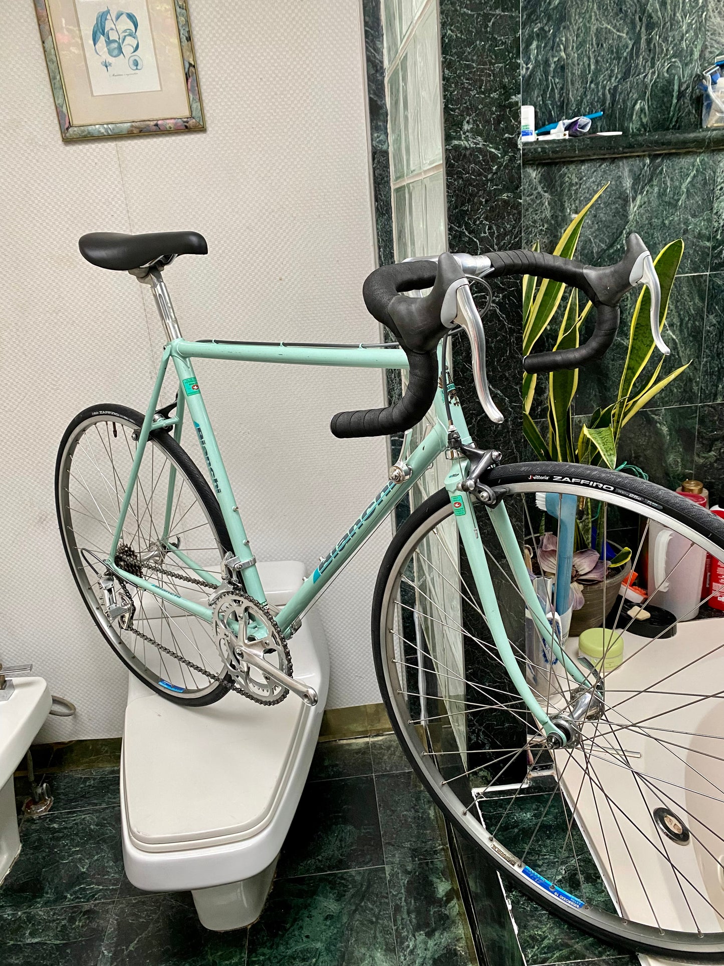 (SIZE 54cm) 1980's BIANCHI CELESTE ROAD BIKE - CAMPAGNOLO - COLUMBUS