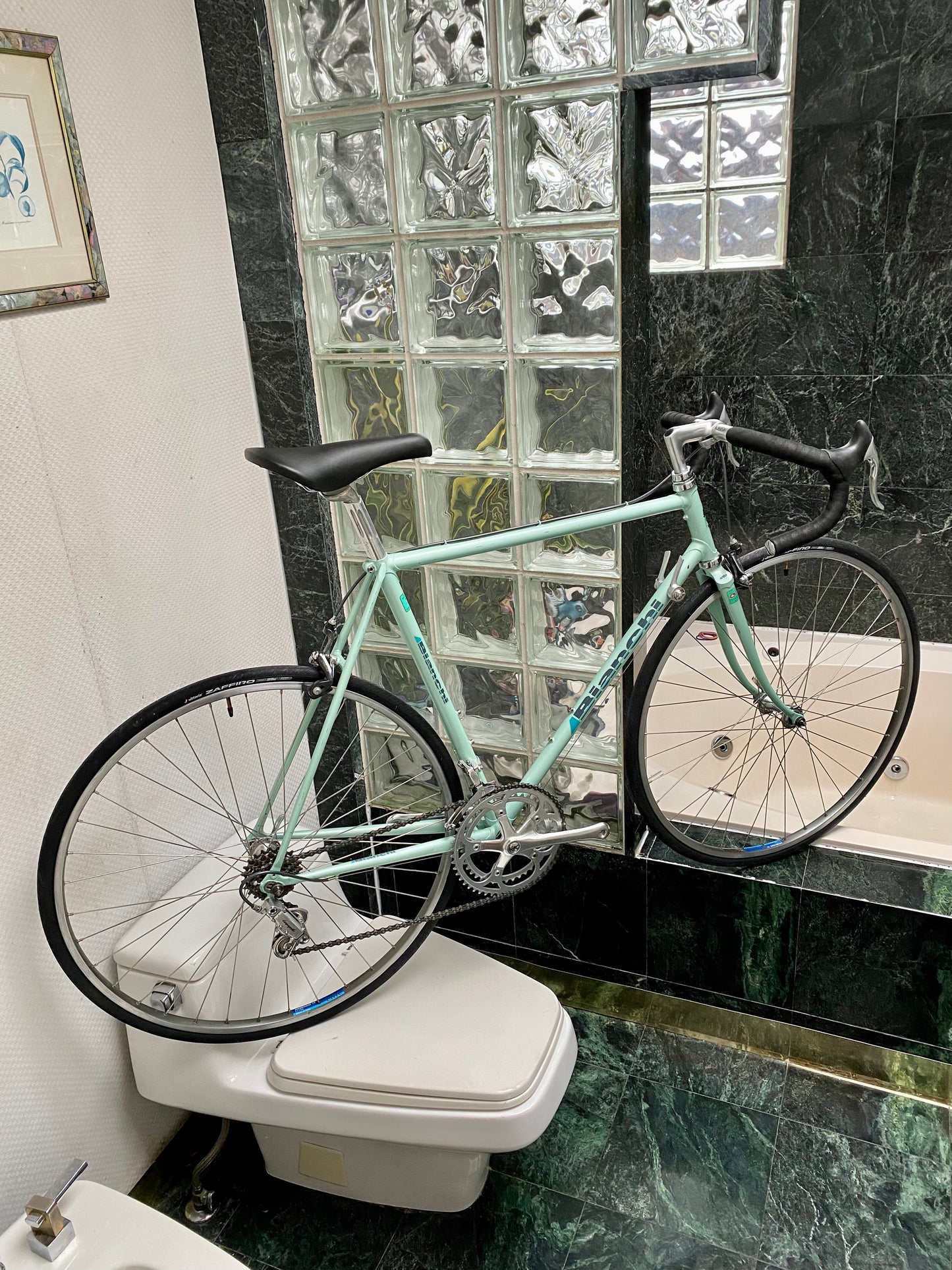 (SIZE 54cm) 1980's BIANCHI CELESTE ROAD BIKE - CAMPAGNOLO - COLUMBUS